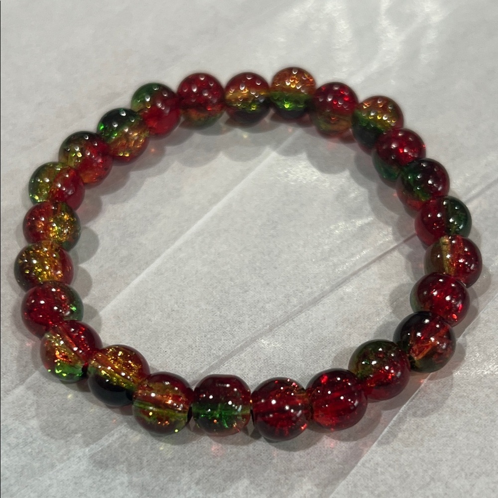 Red and Green Crackled Quartz Beaded Stretch Bracelet